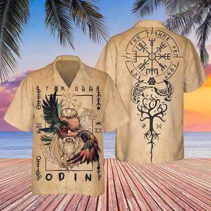 Viking Odin Sign Old Men Beige Theme Design Hawaiian Shirt, Hawaiian Shirt Gift, Christmas Gift