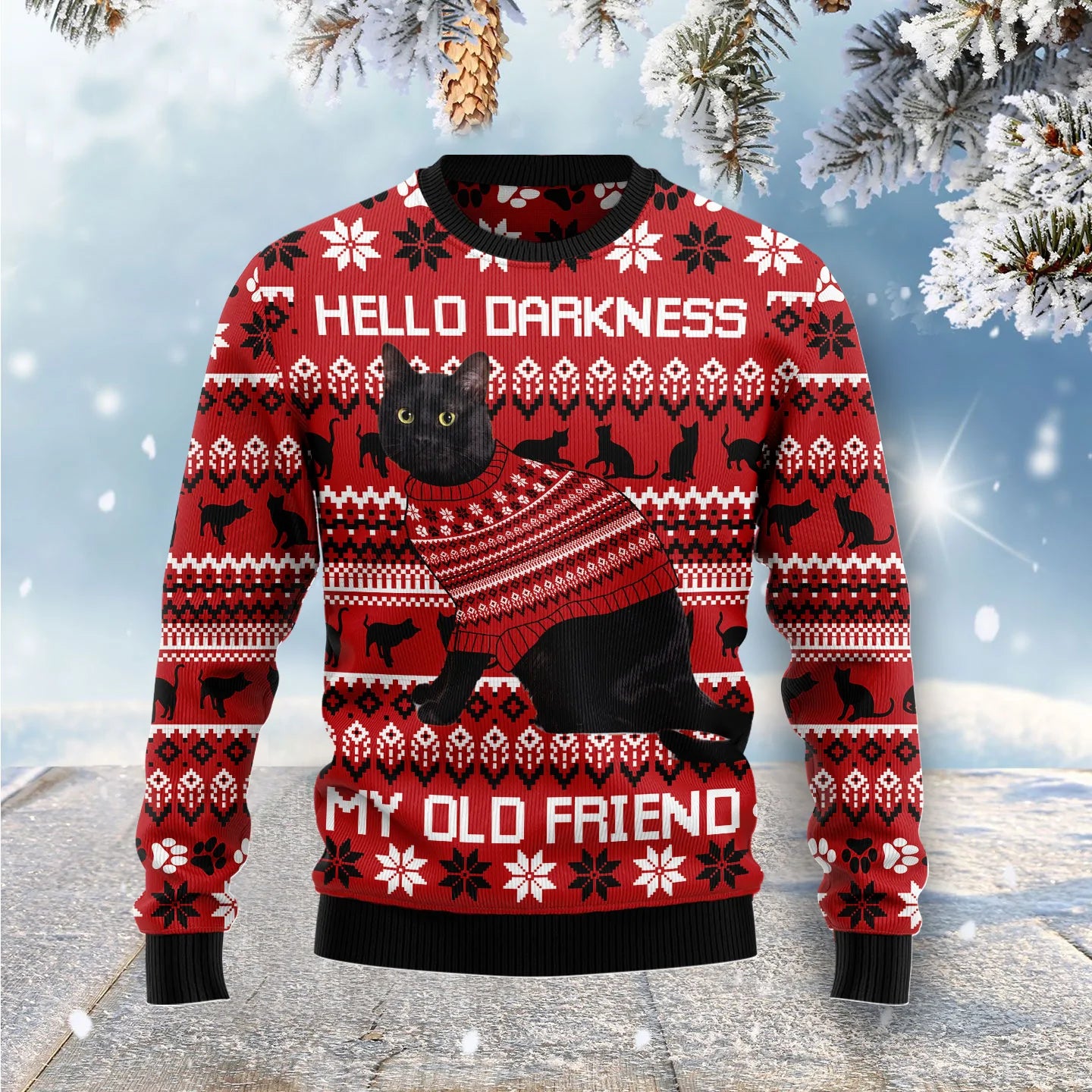 Black Cat Hello Darkness My Old Friend Ugly Christmas Sweater , Christmas Ugly Sweater,Christmas Gift,Gift Christmas 2024
