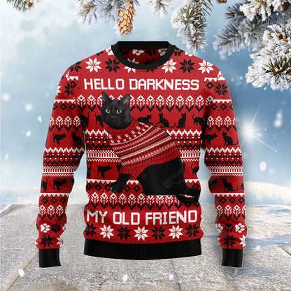 Black Cat Hello Darkness My Old Friend Ugly Christmas Sweater , Christmas Ugly Sweater,Christmas Gift,Gift Christmas 2024