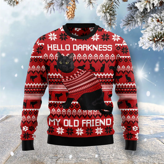 Black Cat Hello Darkness My Old Friend Ugly Christmas Sweater , Christmas Ugly Sweater,Christmas Gift,Gift Christmas 2024