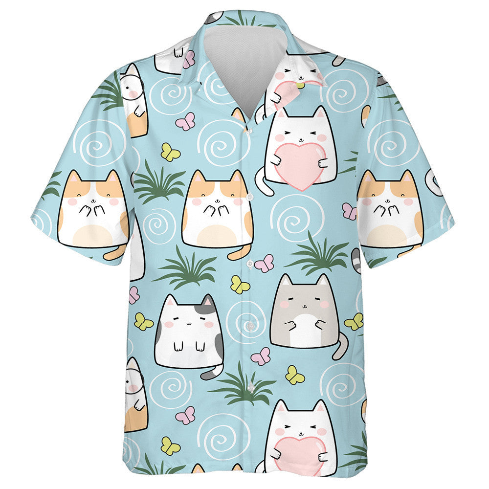 Hand Drawn Kawaii Cute Cats Cartoon Animals Hawaiian Shirt, Hawaiian Shirt Gift, Christmas Gift