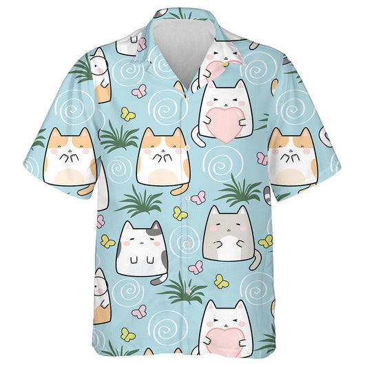 Hand Drawn Kawaii Cute Cats Cartoon Animals Hawaiian Shirt, Hawaiian Shirt Gift, Christmas Gift