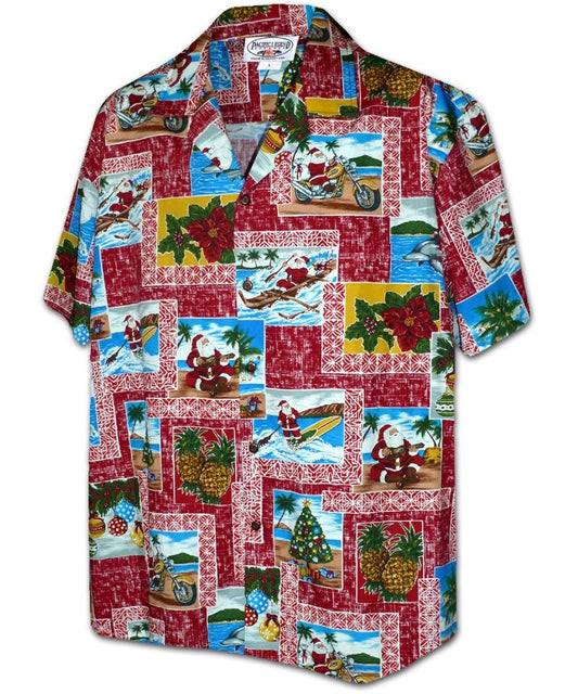Santa Vacay Red Hawaiian Aloha Shirt Hawaiian Shorts Beach Short Sleeve, Hawaiian Shirt Gift, Christmas Gift