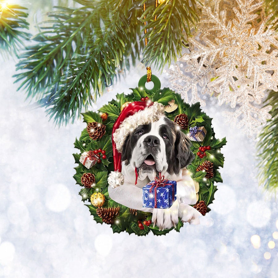 Bernese Mountain Christmas Wreath Flat Ornament, Dog Lover Gifts, Home Decor Plastic Ornament, Christmas Ornament Gift, Christmas Gift, Christmas Decoration