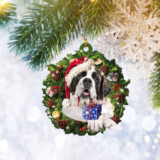 Bernese Mountain Christmas Wreath Flat Ornament, Dog Lover Gifts, Home Decor Plastic Ornament, Christmas Ornament Gift, Christmas Gift, Christmas Decoration