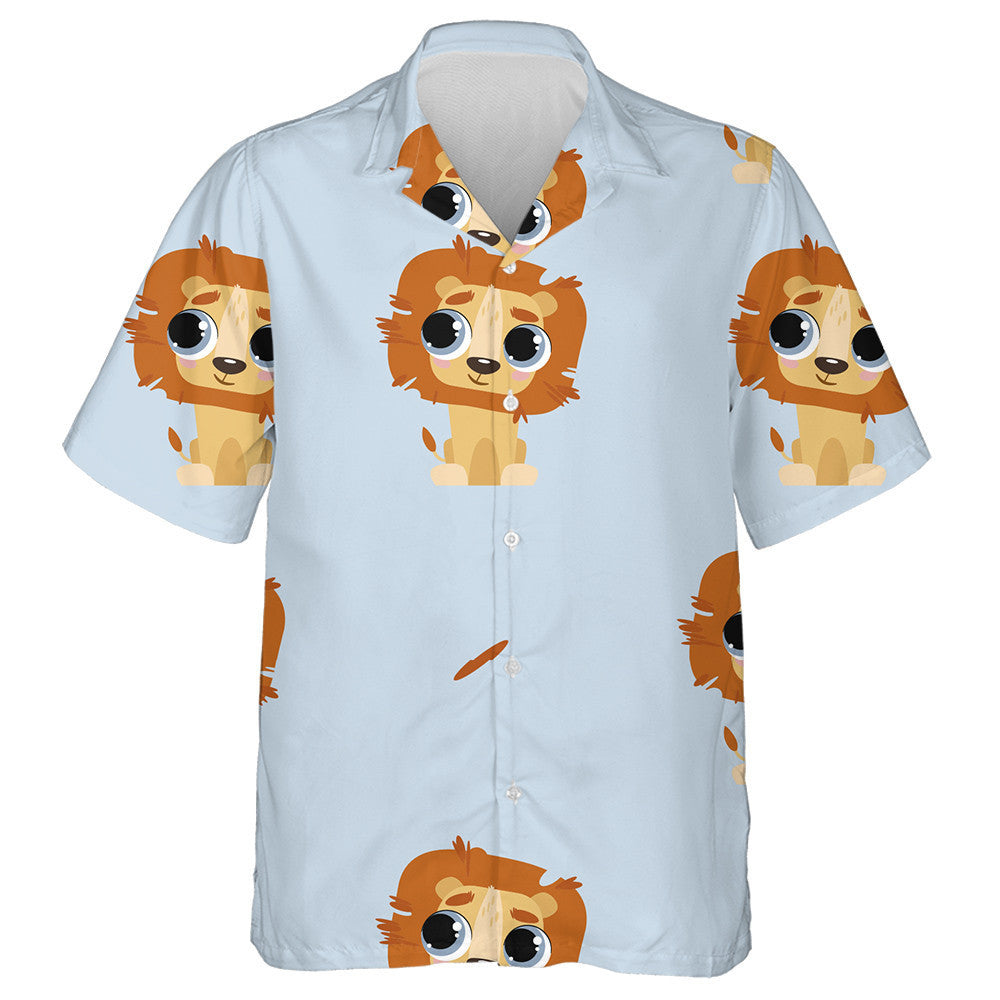Funny Lion Sitting On Blue Backgound Hawaiian Shirt,Hawaiian Shirt Gift, Christmas Gift