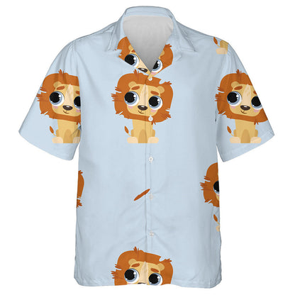 Funny Lion Sitting On Blue Backgound Hawaiian Shirt,Hawaiian Shirt Gift, Christmas Gift
