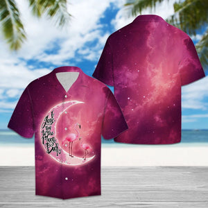 Flamingo Standing On Crescent Moon Pink Stardust Sky Hawaiian Shirt, Hawaiian Shirt Gift, Christmas Gift