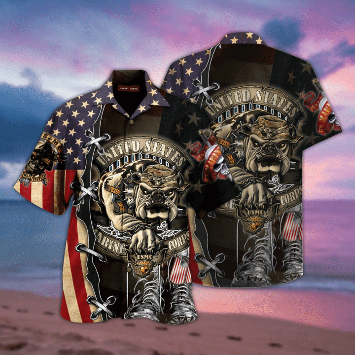 Proud United States Marine Corps Crazy Background Design Hawaiian Shirt, Hawaiian Shirt Gift, Christmas Gift