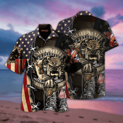 Proud United States Marine Corps Crazy Background Design Hawaiian Shirt, Hawaiian Shirt Gift, Christmas Gift