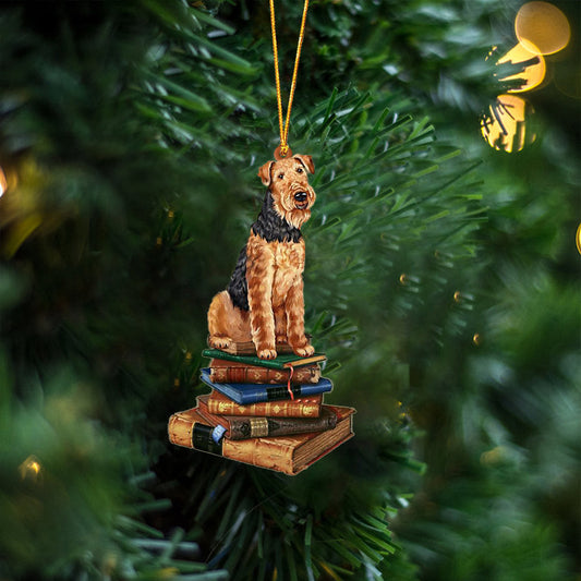 Airedale Terrier-Sit On The Book Two Sides Christmas Plastic Hanging Ornament, Christmas Ornament Gift, Christmas Gift, Christmas Decoration