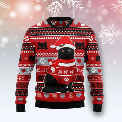Black Cat Christmas Pattern unisex womens & mens, couples matching, friends, funny family ugly christmas holiday sweater gifts
