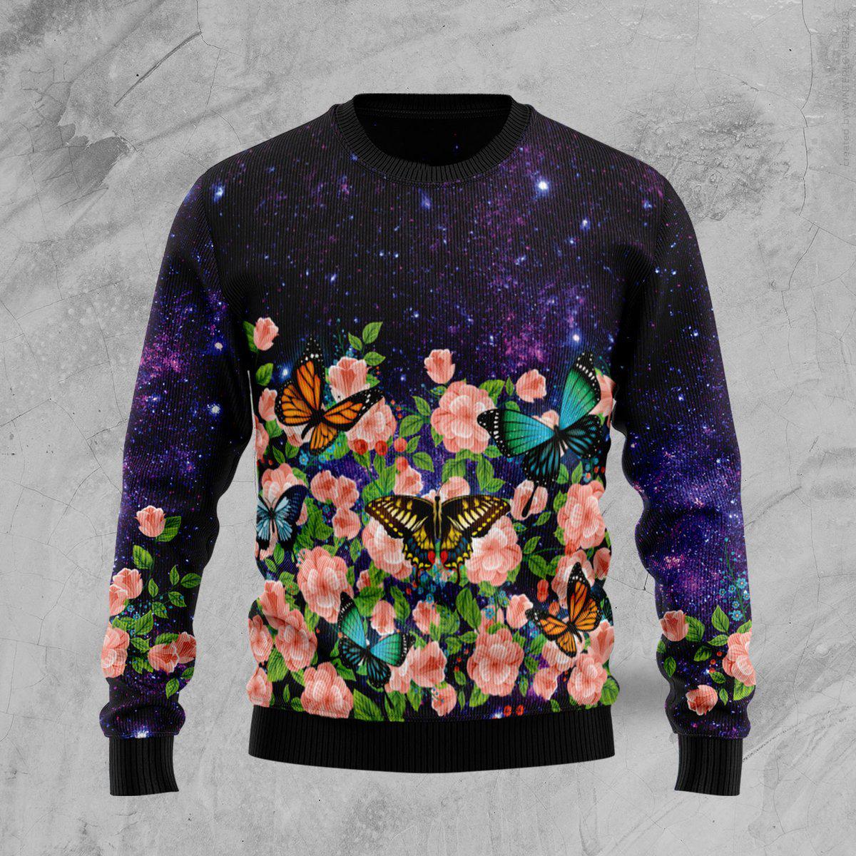 Butterfly Flowers Christmas Sweater  For Men & Women  Adult , Christmas Ugly Sweater,Christmas Gift,Gift Christmas 2024