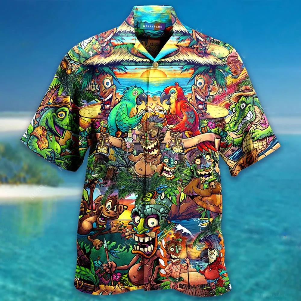Colorful Art With Birds Totem Tiki Beach Hawaiian Shirt, Hawaiian Shirt Gift, Christmas Gift