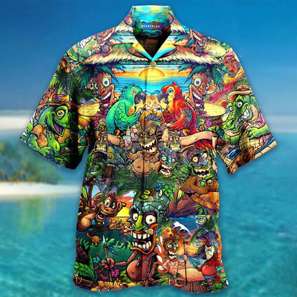 Colorful Art With Birds Totem Tiki Beach Hawaiian Shirt, Hawaiian Shirt Gift, Christmas Gift