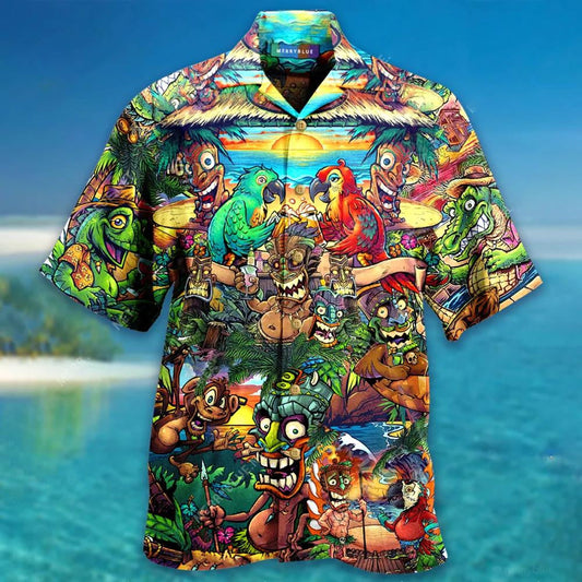 Colorful Art With Birds Totem Tiki Beach Hawaiian Shirt, Hawaiian Shirt Gift, Christmas Gift