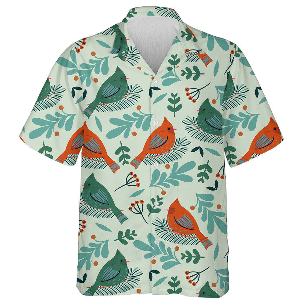 Little Red Cardinal Bird Winter Birds And Flora Hawaiian Shirt, Hawaiian Shirt Gift, Christmas Gift