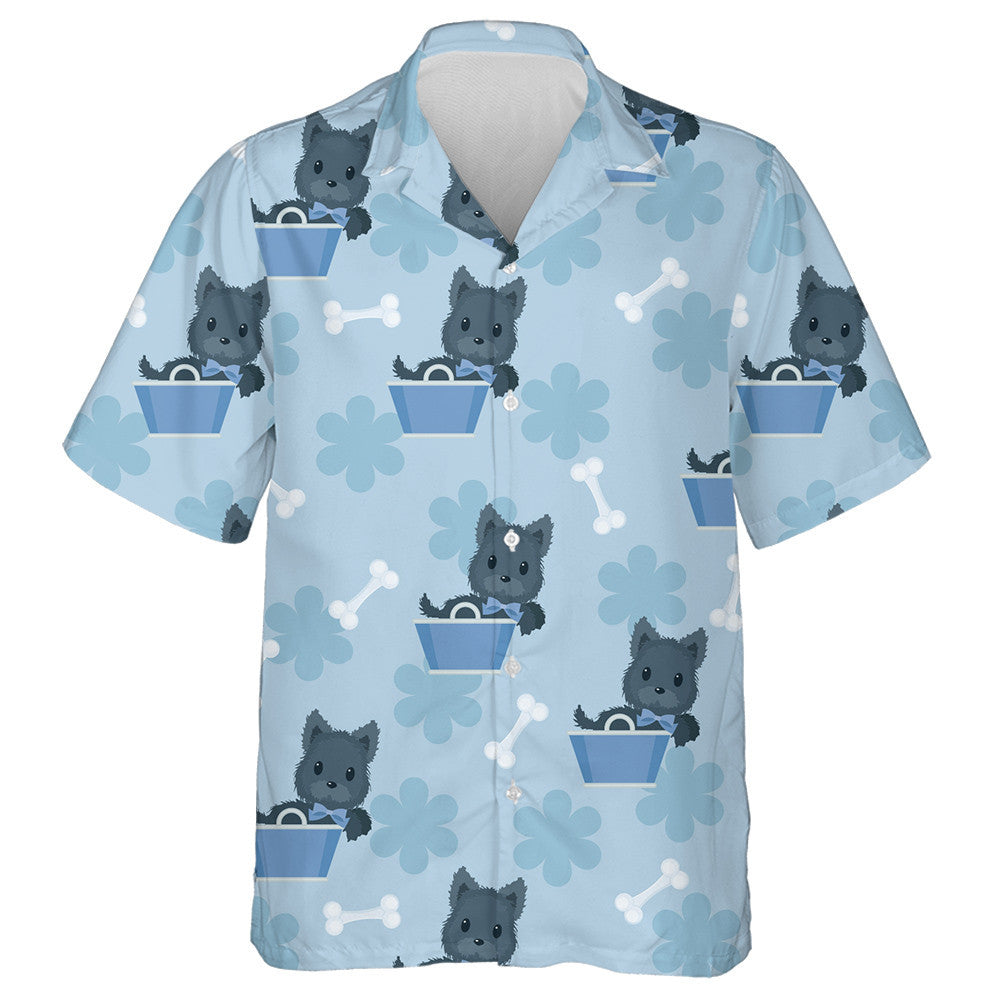Scotch Terrier In A Blue Basket Isolated Background Hawaiian Shirt, Hawaiian Shirt Gift, Christmas Gift