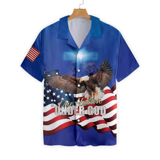 Flying Eagle One Nation Under God Design Hawaiian Shirt, Hawaiian Shirt Gift, Christmas Gift