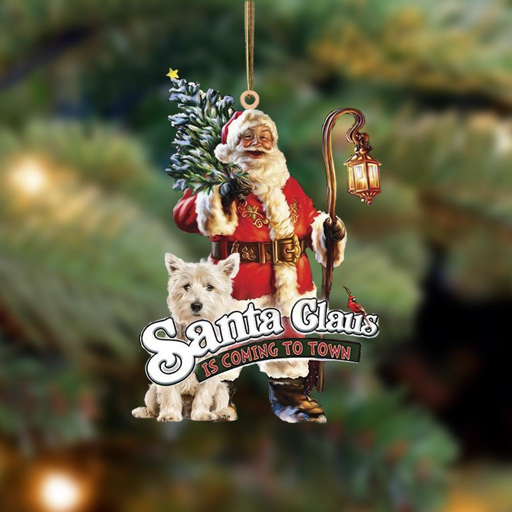 Santa Is Coming To Town With West Highland White Terrier 2-Two Sided Ornament,Christmas Gift,Christmas Decoration