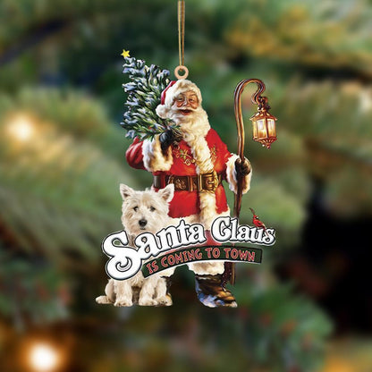 Santa Is Coming To Town With West Highland White Terrier 2-Two Sided Ornament,Christmas Gift,Christmas Decoration