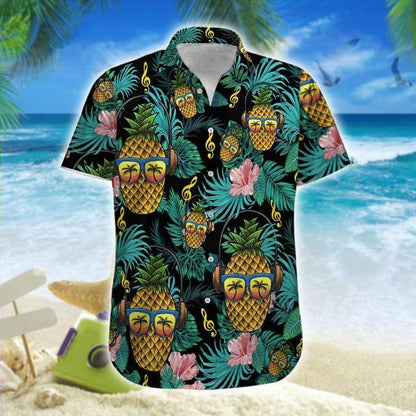 Hawaiian Aloha Shirts Pineapple Headphone Tropical, Hawaiian Shirt Gift, Christmas Gift