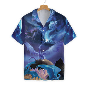 Blue Ice Dragons Art Pattern Hawaiian Shirt, Hawaiian For Gift