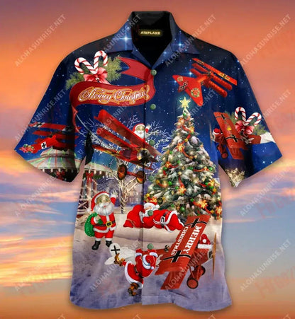 No Reindeer Any More, Santa Loves Airplane Short Hawaiian Shirt Summer Short Sleeve Hawaiian Crazy Shirts Hawaiian Shirts For Women, Hawaiian Shirt Gift, Christmas Gift