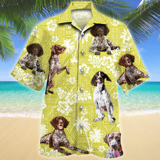 Loyal Dog German Shorthaired Pointer Yellow Tribal Pattern Hawaiian Shirt, Hawaiian Shirt Gift, Christmas Gift