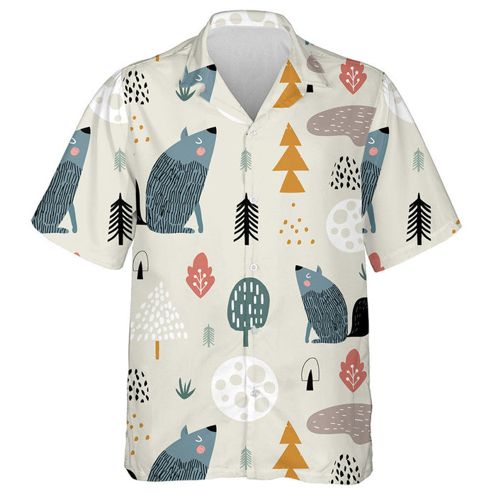 Woodland Wolf Moon And Hand Drawn Elements Hawaiian Shirt, Hawaiian Shirt Gift, Christmas Gift