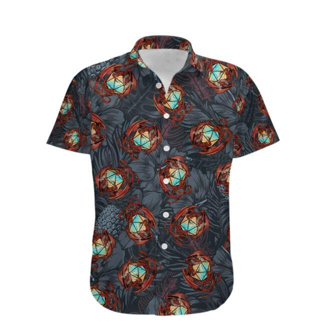 Dragon Black Tropical Leaves Pattern Hawaiian Shirt,Hawaiian Shirt Gift, Christmas Gift