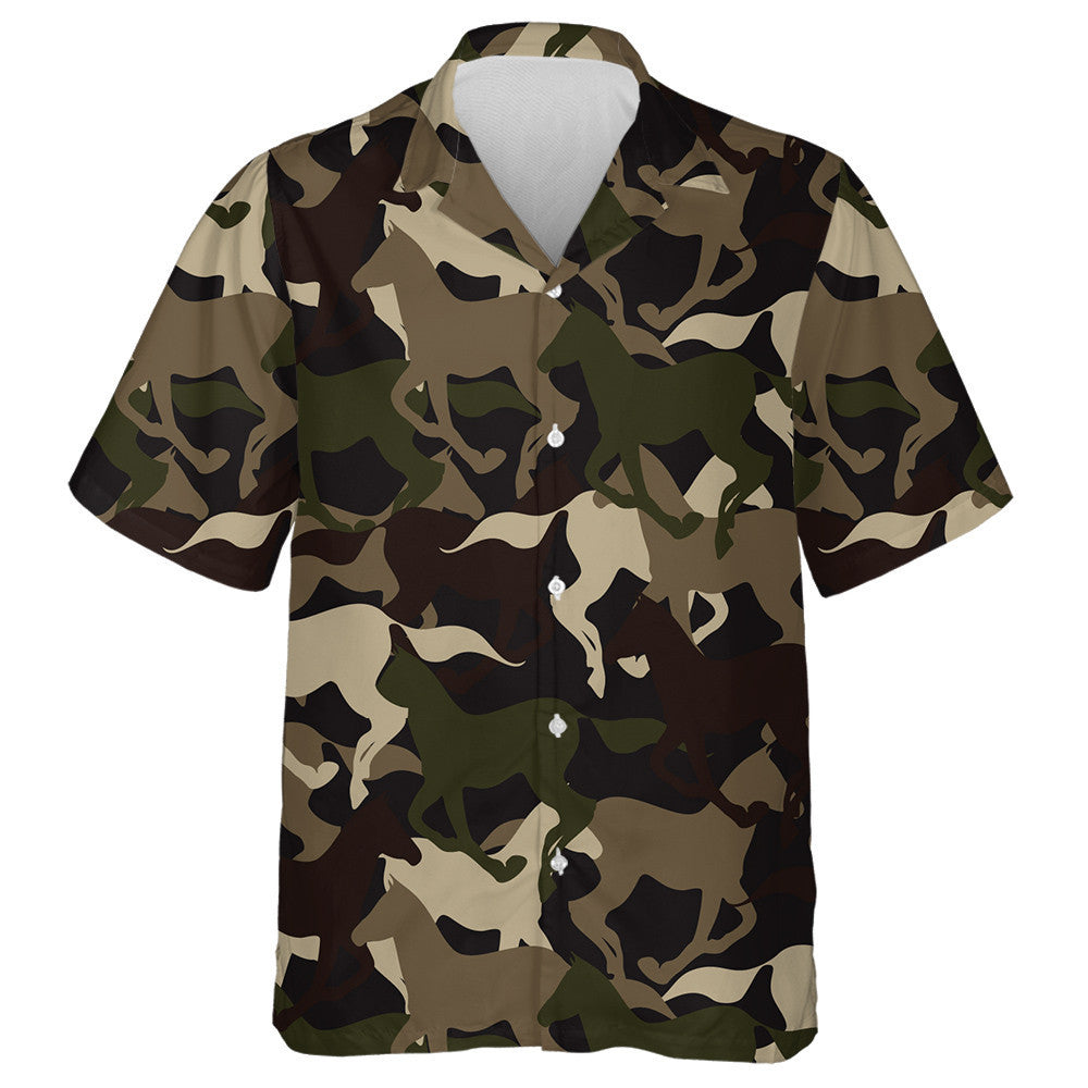 Dark Theme Western Horses Keep Running Camo Pattern Hawaiian Shirt, Hawaiian Shirt Gift, Christmas Gift