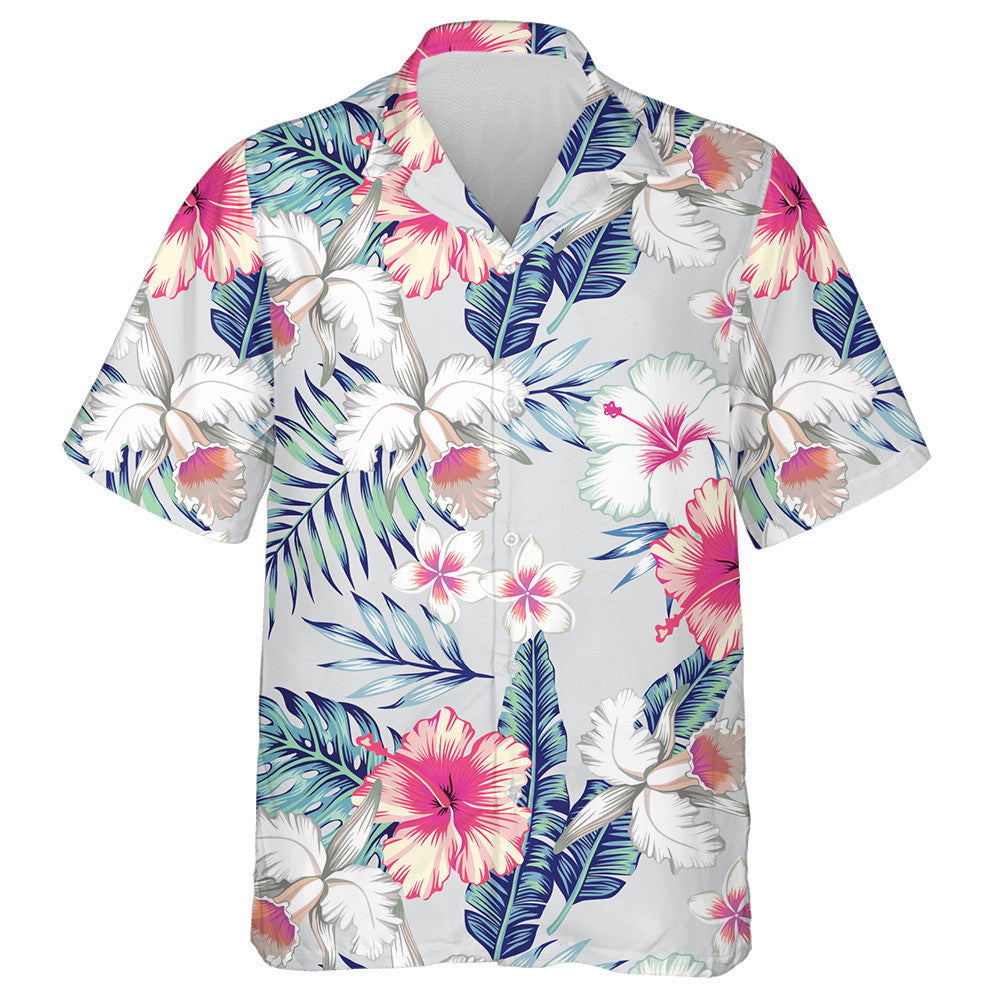 Tropic Exotic Hibiscus Flowers Orchid Plumeria Flower Pattern Hawaiian Shirt, Hawaiian Shirt Gift, Christmas Gift