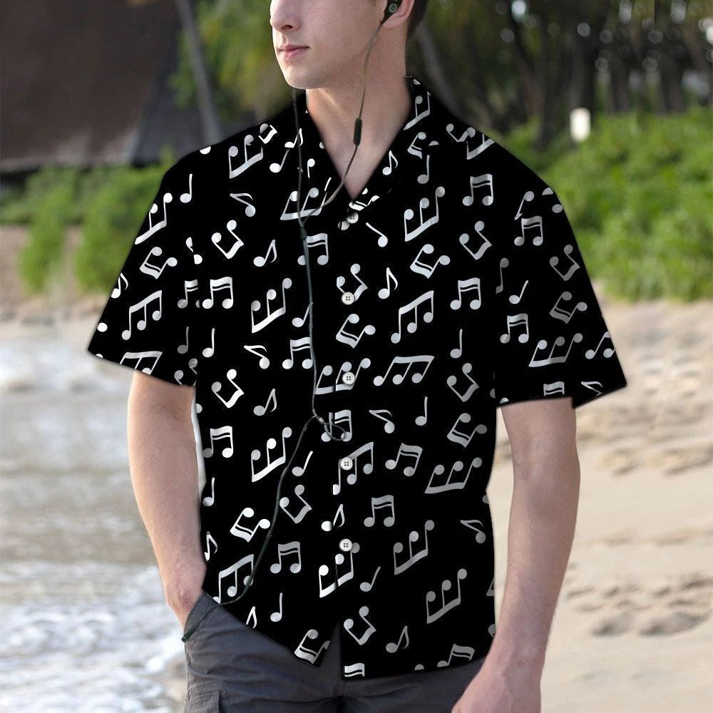 Black And White Music Notes Music Is Life Pattern Hawaiian Shirt, Hawaiian Shirt Gift, Christmas Gift