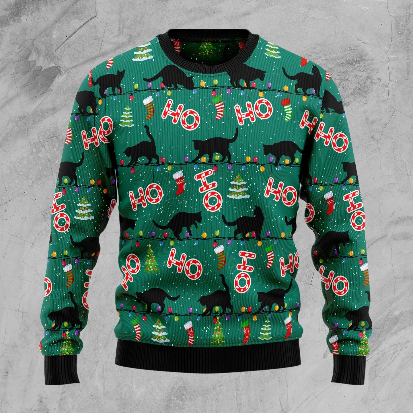 Black Cat Ho Ho Ho Ugly Christmas Sweater , Christmas Ugly Sweater,Christmas Gift,Gift Christmas 2024