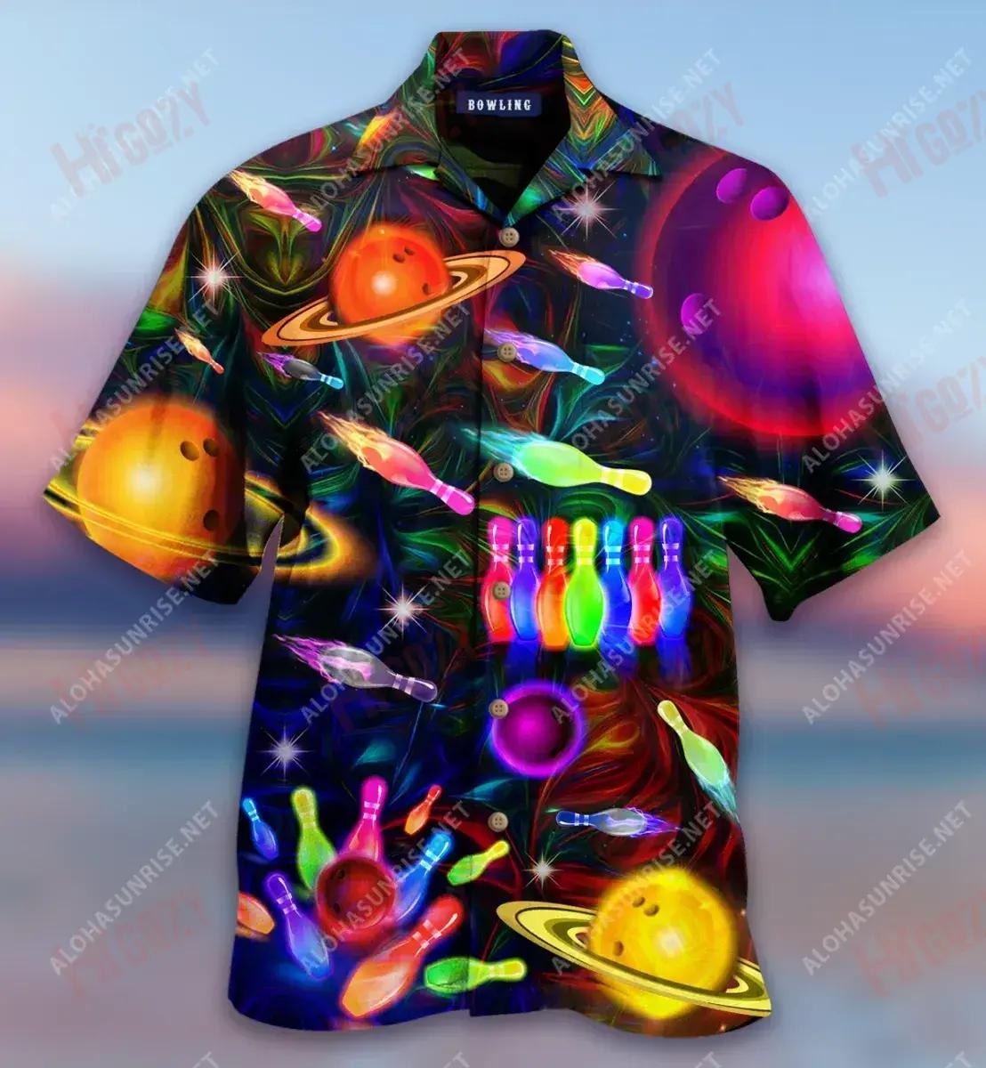 Space Bowling Strike The Universe Short Hawaiian Shirt Hobbies Hawaiian T Shirts Best Hawaiian Shirts Crazy Shirts Hawaii, Hawaiian Shirt Gift, Christmas Gift