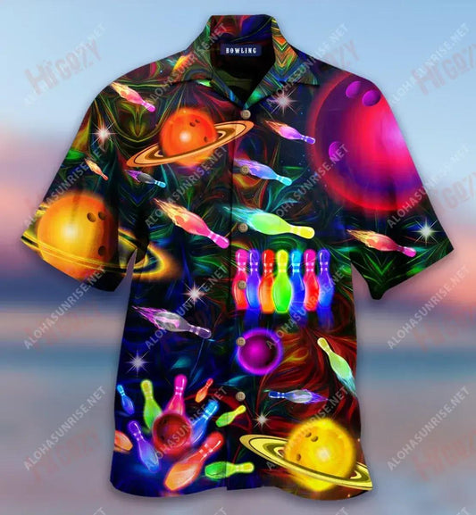 Space Bowling Strike The Universe Short Hawaiian Shirt Hobbies Hawaiian T Shirts Best Hawaiian Shirts Crazy Shirts Hawaii, Hawaiian Shirt Gift, Christmas Gift