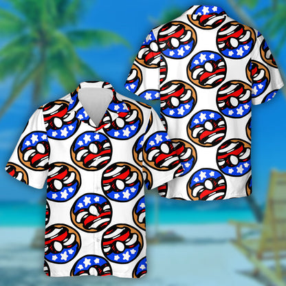 Sweet Donut With Icing American Flag Symbols Pattern Hawaiian Shirt, Hawaiian Shirt Gift, Christmas Gift