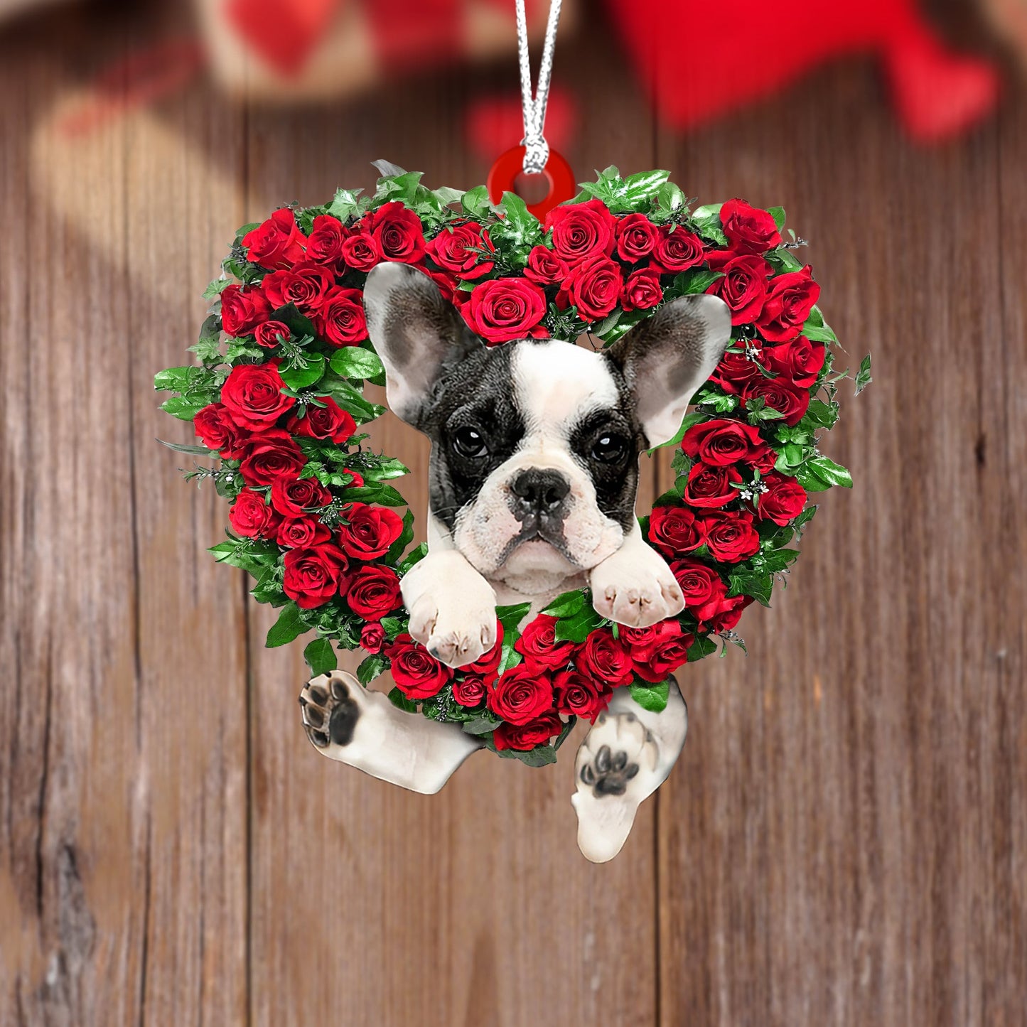 Boston Terrier-Heart Wreath Two Sides Christmas Plastic Hanging Ornament, Christmas Ornament Gift, Christmas Gift, Christmas Decoration
