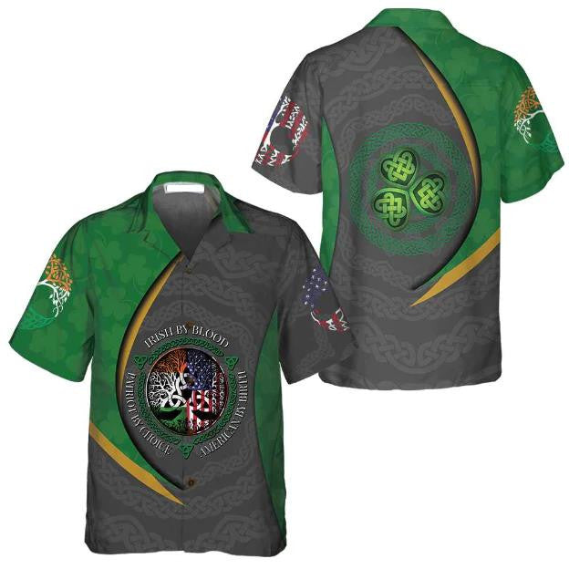 Irish By Blood American By Birth Celtic Knot Hawaiian Shirt, Hawaiian Shirt Gift, Christmas Gift