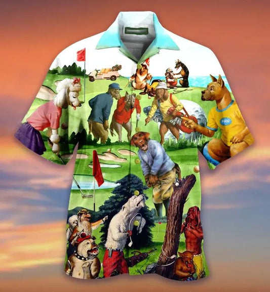 For Men And Women, Golf Dog Colorful Hawaiian Shirt  Crazy Funny Hawaiian Shirt  Vintage Hawaiian Shirt, Hawaiian Shirt Gift, Christmas Gift