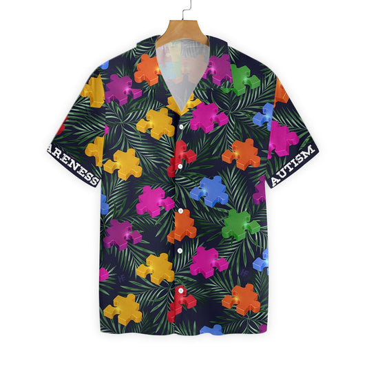 Autism Tropical On Dark Pattern Hawaiian Shirt, Hawaiian Shirt Gift, Christmas Gift