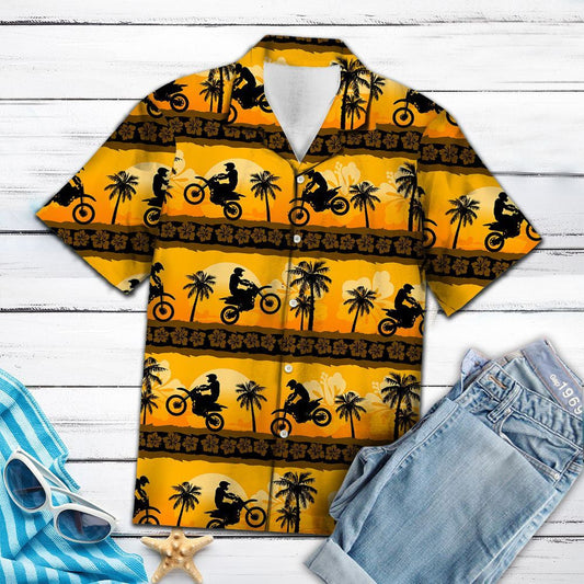 Hiking Motorbike Tropical Frangipani Pattern Hawaiian Shirt, Hawaiian For Gift