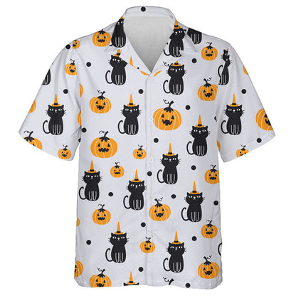Halloween With Black Cat And Pumpkin Hawaiian Shirt, Hawaiian For Gift
