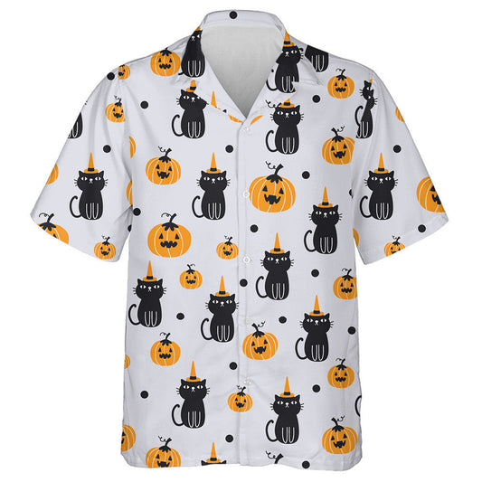 Halloween With Black Cat And Pumpkin Hawaiian Shirt, Hawaiian For Gift