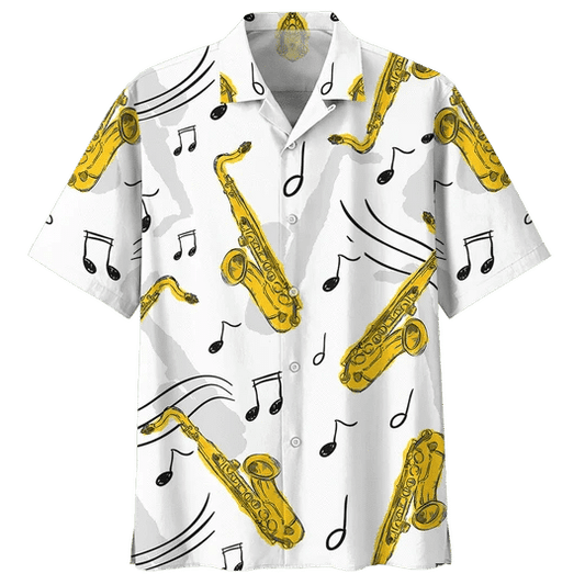 Golden Saxophone Background Design Hawaiian Shirt,Hawaiian Shirt Gift, Christmas Gift