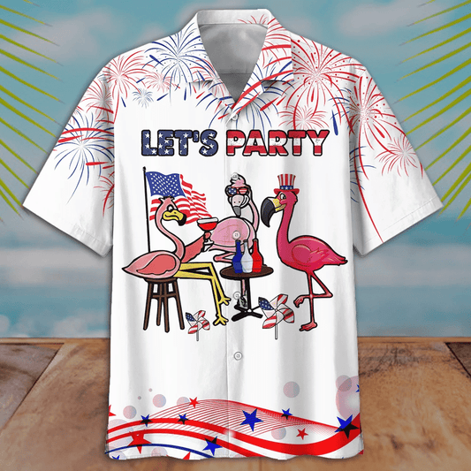 Let's Party With Flamingo White Theme Hawaiian Shirt, Hawaiian For Gift