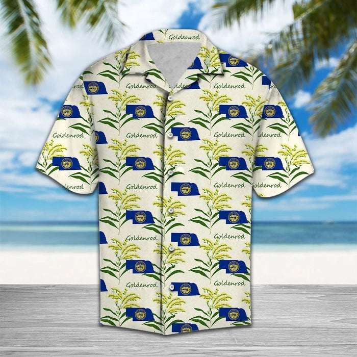 Awesome Navy Nebraska Goldenrod Plant Hawaiian Shirt, Hawaiian For Gift