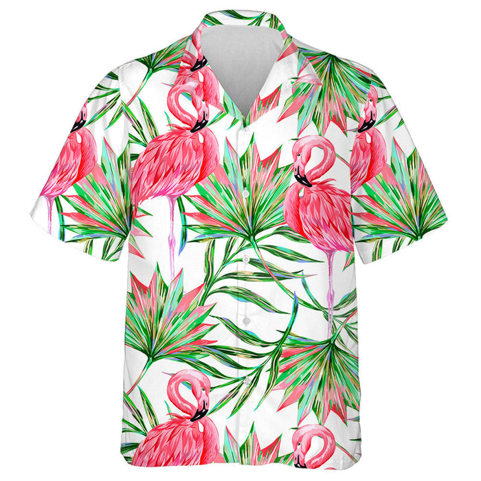 Pink Flamingo With Colorful Tropical Palm Hawaiian Shirt,Hawaiian Shirt Gift, Christmas Gift