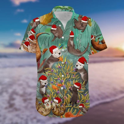 Happy Santa Otter Christmas Design Hawaiian Shirt, Hawaiian For Gift